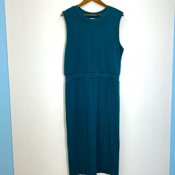 Lou & Grey - Dark Teal Signature Cinched Waist Sleeveless Midi Dress Size Large - Picture 7 of 10